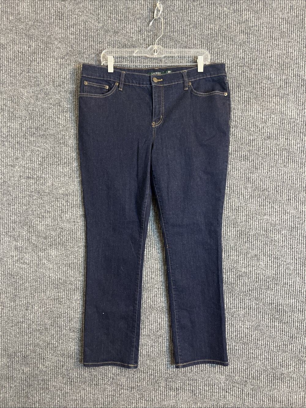 Lauren Ralph Lauren Womens Modern Straight Jeans Size 14 Blue Dark Wash Denim